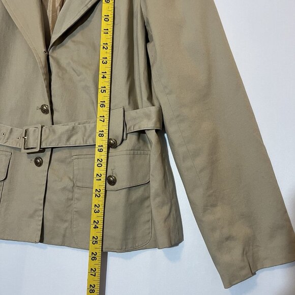 Sandro Sportswear Women Jacket Blazer Large Beige Cotton Stretch Belt  Preppy - Picture 6 of 9